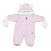 Baby Nellys Zimná prešívaná kombinéza s chlpáčkovou podšívkou + rukavičky, Love, ružová, veľ. 68, 68 (3-6m)
