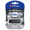 USB kľúč, 256GB, USB 3.2, 80 25 MB sec, VERBATIM V3, čierno sivá