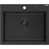 Mexen Elix, 1-komorový granitový drez 600 x 500 mm, čierna/strieborná metalíza, čierny sifón - 6525601005-73-B