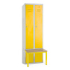 Rauman Kovová šatníková skrinka s lavičkou, 60 x 85 x 185 cm, sokel, otočný zámok, žltá - ral 1023