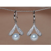 Strieborné náušnice so zirkónmi a pravou perlou PE444B