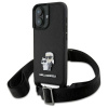 Karl Lagerfeld Saffiano Karl&Choupette kovový kolík CBDY remienok Puzdro na iPhone 16 – čierne (Karl Lagerfeld Saffiano Karl&Choupette kovový kolík CBDY remienok Puzdro na iPhone 16 – čierne)