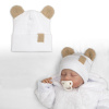 Dvojvrstvová rebrovaná čiapočka s uškami boucle medvedík - biela Baby Nellys