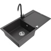 Mexen Leo, drez granitový 900x500x190 mm, 1-komorový a čierna batéria Telma, čierna škvrnitá, 6501-76-670200-70