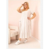 Kesi Włoski Dámske šaty plus size s krátkym rukávom a volánom z ľahkej viskózy béžová