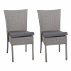 Design-Shop Set 2 záhradných stoličiek HWC-G19, polyratan, stohovateľná - sivá, vankúše tmavosivá