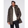 Ombre Men's long warm parka jacket with wool - dark grey melange hnedá L Ombre 5902228990123