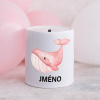 Domovi Biela keramická pokladnička s menom Veľryba ružová 9cm
