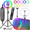 VEĽKÁ RGB LED KRÚŽKOVÁ LAMPA 80W 26cm SO STATÍVOM 220cm SELFIE MAKE-UP