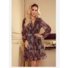 Numoco 364-2 LAUREN Šifónové šaty s výstrihom a volánikmi - leopardí vzor