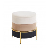 Zamatová taburetka RONDO so zlatou konštrukciou (béžová/cappuccino/čierna)