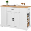 SucceBuy Kuchynský ostrov na kolieskach 52,5KG 117x56x91CM Farba Drevo A Biela