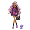 Monster High Mattel Monster High Clawdeen Wolf s fialovými pruhovanými vlasmi a psom