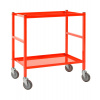 Stolový vozík typ KM na euro debny, práškovo lakovaný červený, 2 police, 4 PU kolieska, brzda