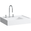 LAUFEN Kartell asymetrické závesné umývadlo s odkladacou plochou vpravo, s tromi otvormi, bez prepadu, so skrytým odpadom, 600 x 460 mm, biela, H8103340001581