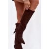Dámske čižmy na podpätku z eko semišu biela | hnedá 39 Boto 5905677763409