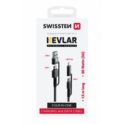 DATA CABLE SWISSTEN KEVLAR 4in1 3A 1,5 M ANTRACIT 74501101