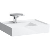 LAUFEN Kartell asymetrické závesné umývadlo s odkladacou plochou vpravo, s otvorom, bez prepadu, so skrytým odpadom, 600 x 460 mm, biela, s povrchom LCC, H8103344001111