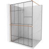 Mexen Kioto+, sprchová zástena Walk-In s poličkou a vešiakom 140 x 200 cm, 8mm číre sklo čierny vzor, medený matný profil, 800-140-121-65-78