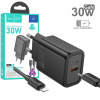 Nabíjačka Hoco N62, 1× USB-C PD30W GaN + kábel USB-C – Lightning, čierna