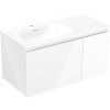 Mexen Orio, kúpeľňová skrinka 90 cm s umývadlom Vela ľavá, 1S, 1D, biela lesklá, 91A13-09047-3-BBFF00-W23L00