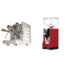 Rocket Espresso Appartamento, white, walnut + Eureka Mignon Perfetto, CR ferrari red