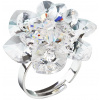 MSPERK Strieborný prsteň s krištáľmi Swarovski biely kvietok, pre ženy, pre slečny, crystal, číre krištáliky, nastaviteľný prsteň Ag 925/1000