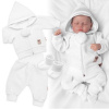 Baby Nellys 3-dielna súprava Hand made, pletený kabátik, kalhoty a topánočky, biela, 56 (1-2m)