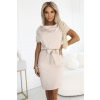 Numoco ROXI šaty s asymetrickou sukňou a opaskom - béžové 240-5 Farba: Béžová, Veľkosť: M