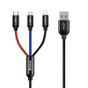 Baseus CAMLT-BSY01 Three Primary Colors 3v1 USB - micro USB / Lightning / USB-C nylonový opletený 3,5A, 1,2m, černý