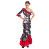 Happy dance, Sukne na flamenco EF339, čierna / červená / biele kvety / biele bodky 42