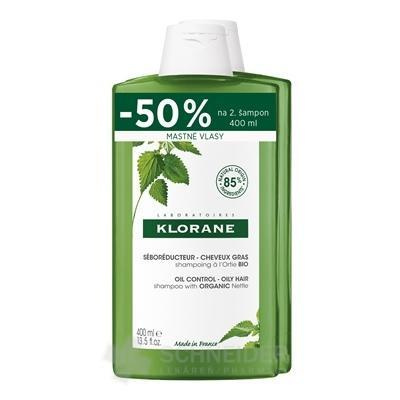 KLORANE SHAMPOOING à l'Ortie BIO (DUO) šampón s bio žihľavou, mastné vlasy (zľava -50% na 2.produkt) 2x400 ml, 1x1 set