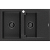 Mexen Gaspar, granitový drez 737x475x177 mm, 1,5-komorový, čierna-strieborná metalíza s čiernym sifónom, 6507731505-73-B