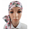 Šatka - Béžová, ecru, ružová, šedá, zelená anamel (Onkologický turban pre hlavu vreckovky T-266)