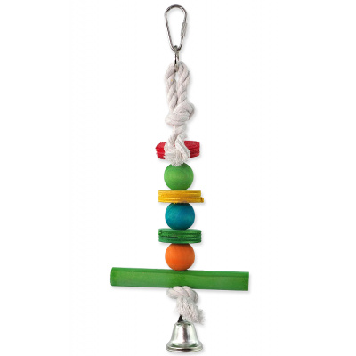 Bird Jewel hračka závesná drevená hrazda so zvončekom 30 cm
