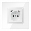 Adelid Zásuvka s nabíjačkou USB-C + USB-A v skleneném rámčeku | QUADRA PREMIUM | biela
