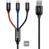 Baseus CAMLT-BSY01 Three Primary Colors 3v1 USB - micro USB / Lightning / USB-C nylonový opletený 3,5A, 1,2m, černý