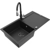 Mexen Leo granitový drez s jednou komorou s odkvapkávačom a kuchynskou batériou Savita, čierny/strieborný metalik