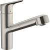 HANSGROHE Focus M43 páková drezová batéria EcoSelection s vyťažiteľným výtokom, 1jet, výška výtoku 150 mm, vzhľad nerezovej ocele, 71842800