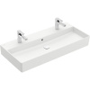VILLEROY & BOCH Memento 2.0 závesné umývadlo s dvomi otvormi, s prepadom, 1000 x 470 mm, Stone White, s povrchom CeramicPlus, 4A22A4RW