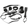 Bad Kitty - kožený set na bondage na suchý zips (8 dielov) - čierny