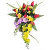 Aranžmán betonka umelé tulipány, narcisy, orchidey a doplnky 55cm x 36cm x 18cm