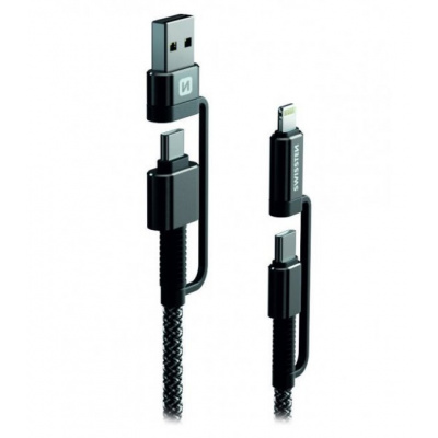 SWISSTEN DATOVÝ KABEL KEVLAR 4in1 3A 1,5 M ANTRACIT 74501101