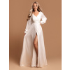 Dámske biele dlhé spoločenské šaty s rozparkom Olia - L
