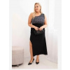 Kesi Włoski Dámska večerná šaty Plus Size na jedno rameno čierna + strieborná