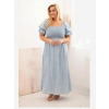 Kesi Włoski Dámske šaty plus size s krátkym rukávom a riasením z tencelu maxi svetlo džínsová