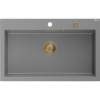 Mexen Elix, 1-korový granitový drez 800 x 500 mm, šedá, zlatý sifón, 6527801005-71-G
