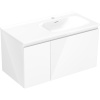 Mexen Orio, kúpeľňová skrinka 90 cm s pravým umývadlom Vela, 1S, 1D, biela lesklá, 91A13-09047-3-BBFF00-W23P00