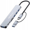 HUB Adaptér 8v1 USB-C SD microSD JACK TRRS USB 3.0 2.0 Plug&Play Qoltec