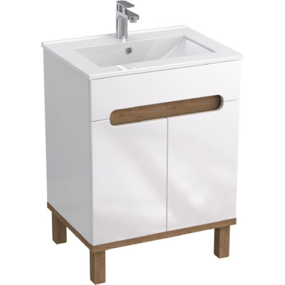 A-Interiéry Kúpeľňová skrinka Ori W 60 s keramickým umývadlom 60 cm, biela/dub